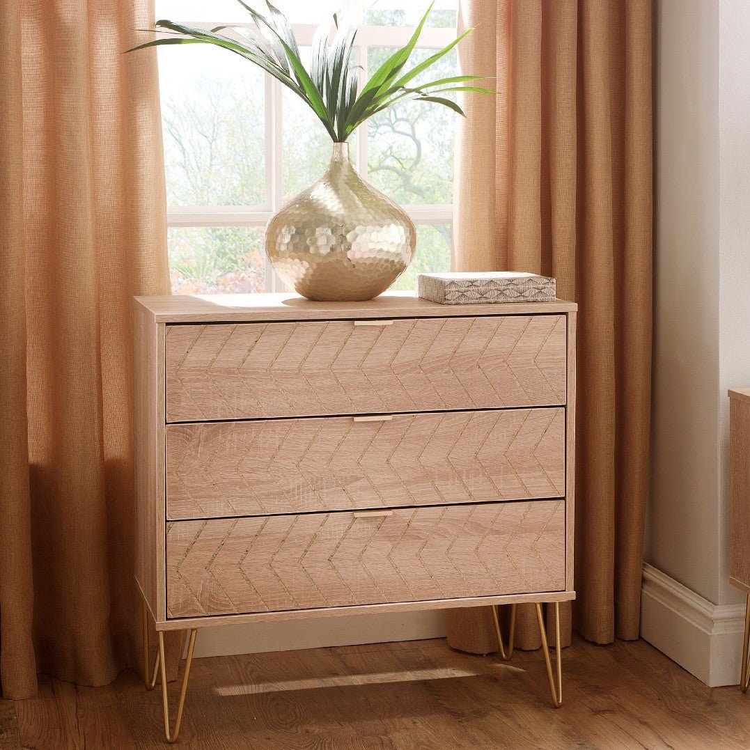 Hong Kong 3 Drawer Chest with Gold Hairpin Legs - Welcome Furniture