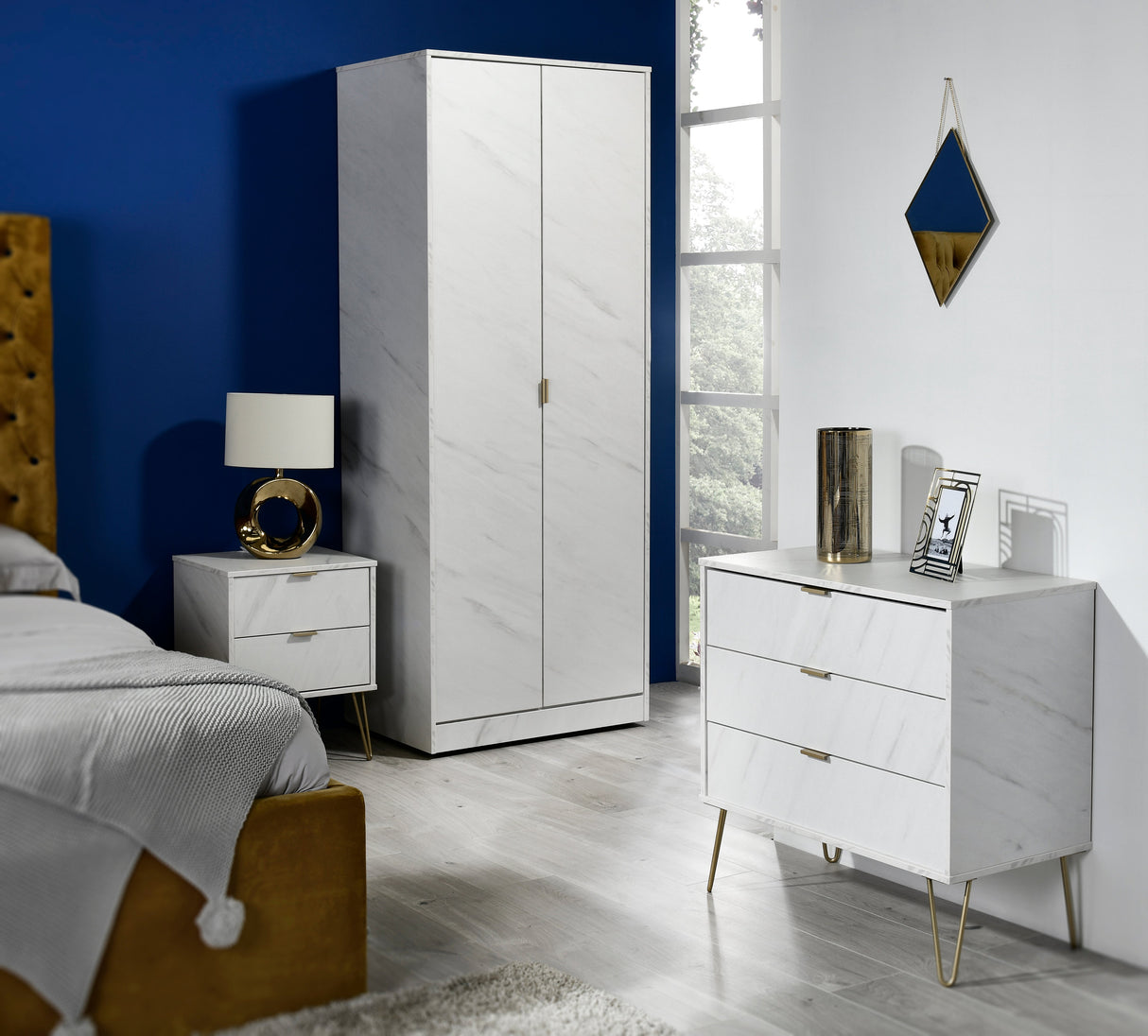Hong Kong 3 Drawer Chest with Gold Hairpin Legs - Welcome Furniture