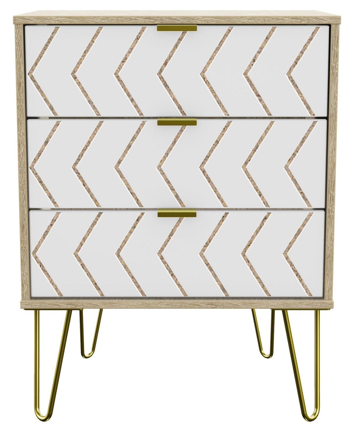 Hong Kong 3 Drawer Midi Chest with Gold Hairpin Legs - Welcome Furniture
