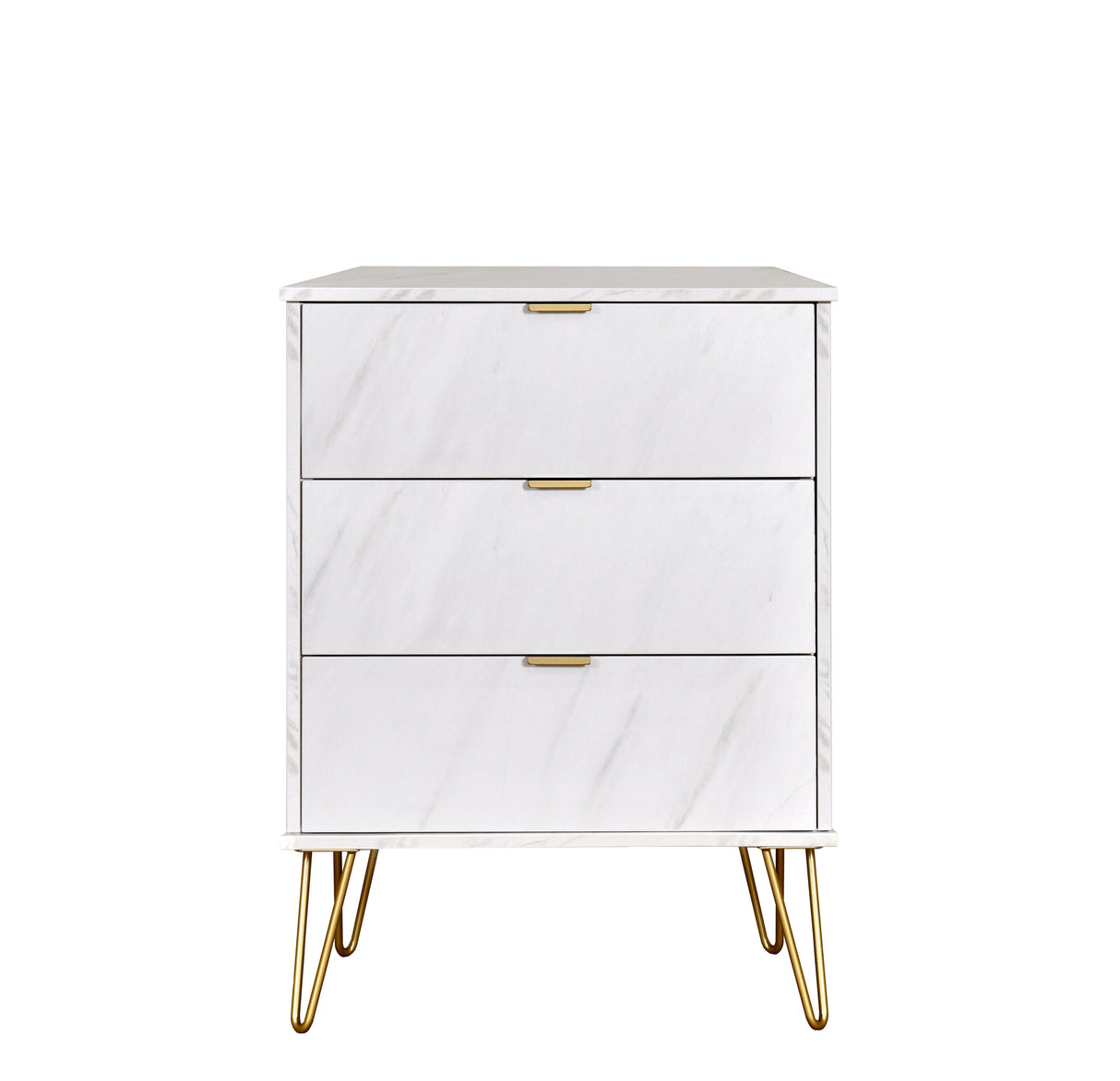 Hong Kong 3 Drawer Midi Chest with Gold Hairpin Legs - Welcome Furniture