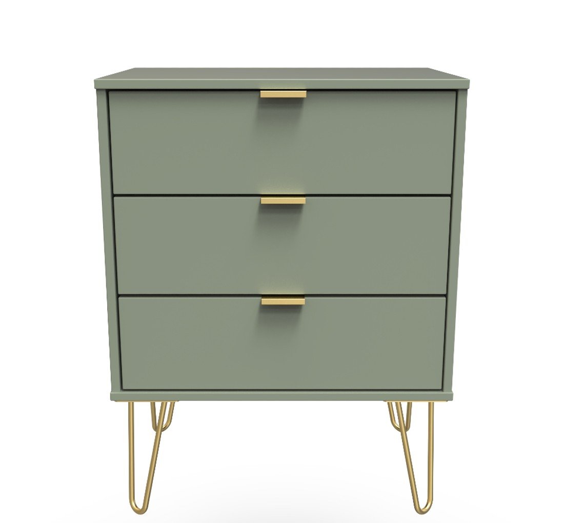 Hong Kong 3 Drawer Midi Chest with Gold Hairpin Legs - Welcome Furniture