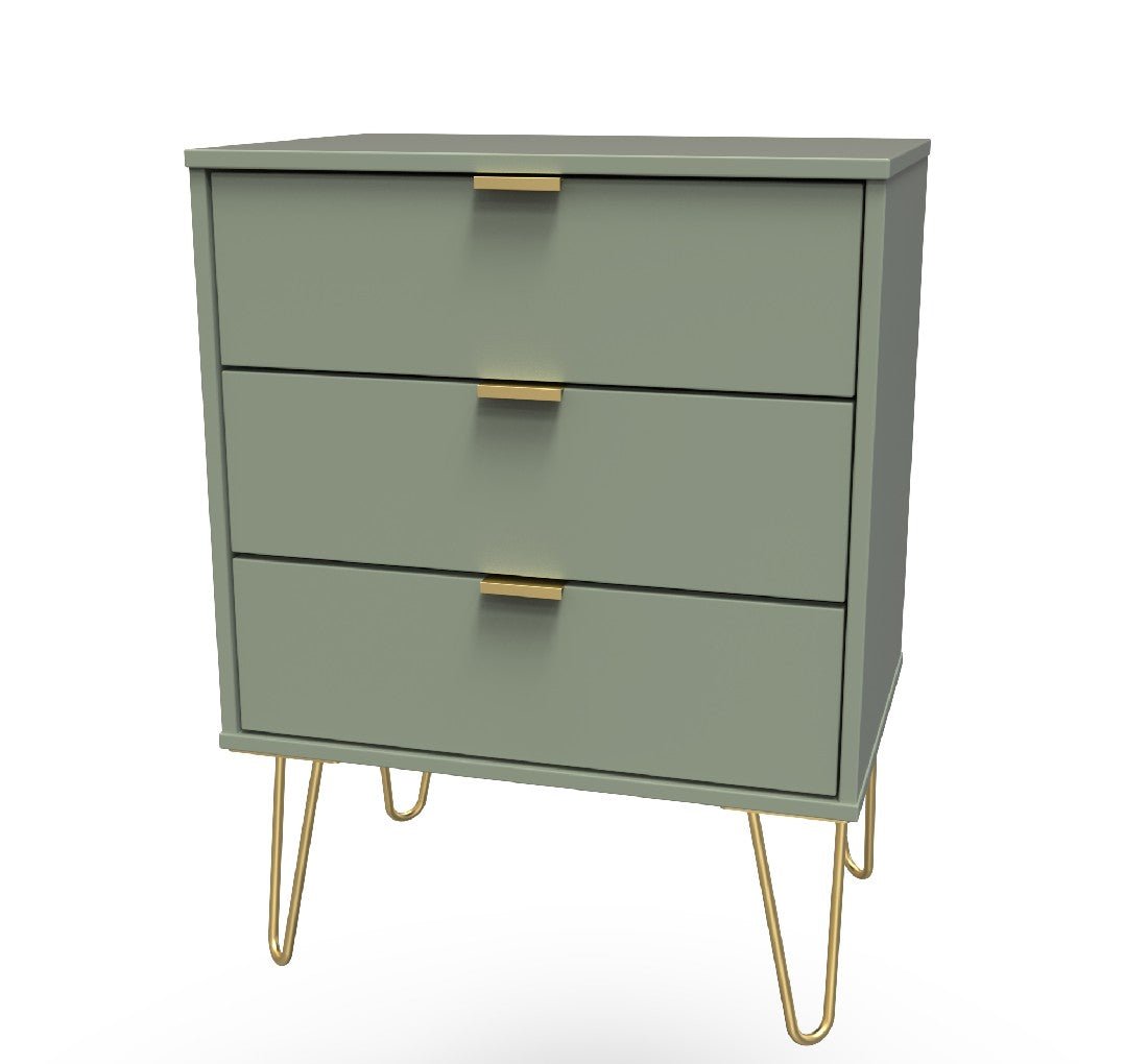 Hong Kong 3 Drawer Midi Chest with Gold Hairpin Legs - Welcome Furniture