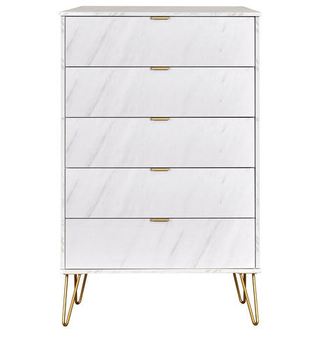 Hong Kong 5 Drawer Chest with Gold Hairpin Legs - Welcome Furniture