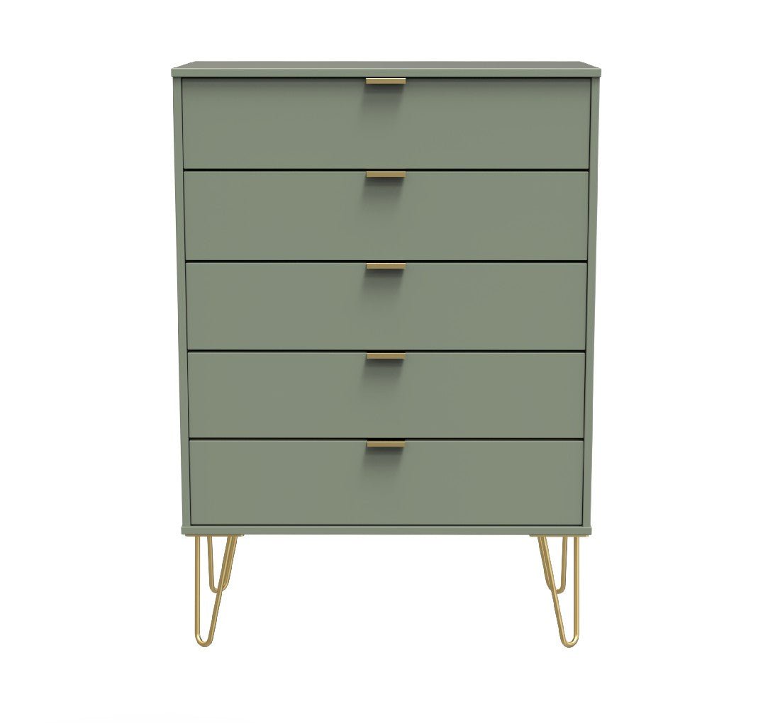 Hong Kong 5 Drawer Chest with Gold Hairpin Legs - Welcome Furniture
