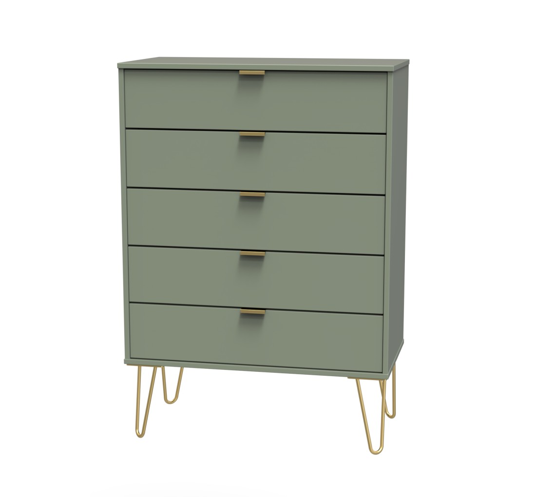 Hong Kong 5 Drawer Chest with Gold Hairpin Legs - Welcome Furniture