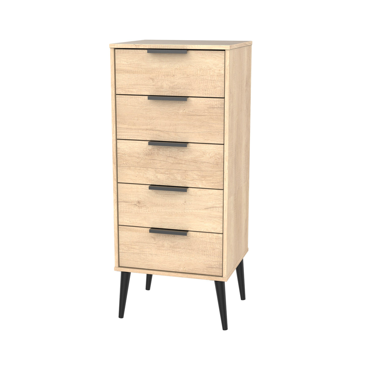 Hong Kong 5 Drawer Narrow Chest with Scandinavian Dark Legs - Welcome Furniture