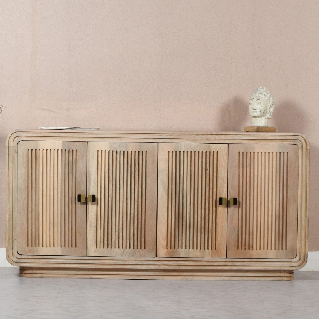 Hudson Carved Mango Wood 4 Door Sideboard - Indian Hub