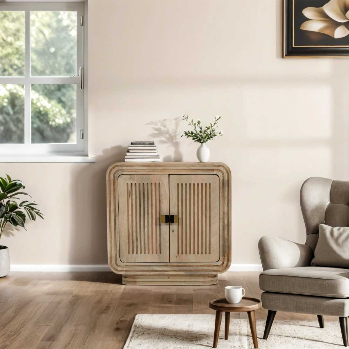 Hudson Carved Mango Wood Mini 2 Door Sideboard - Indian Hub