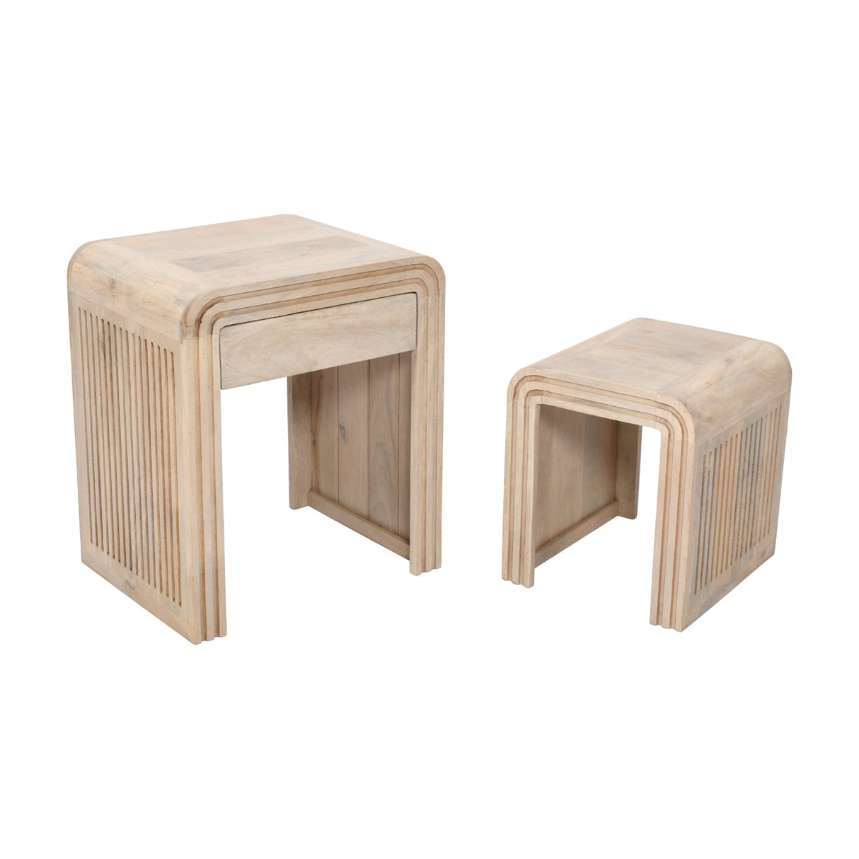 Hudson Carved Mango Wood Nest of Tables - Indian Hub