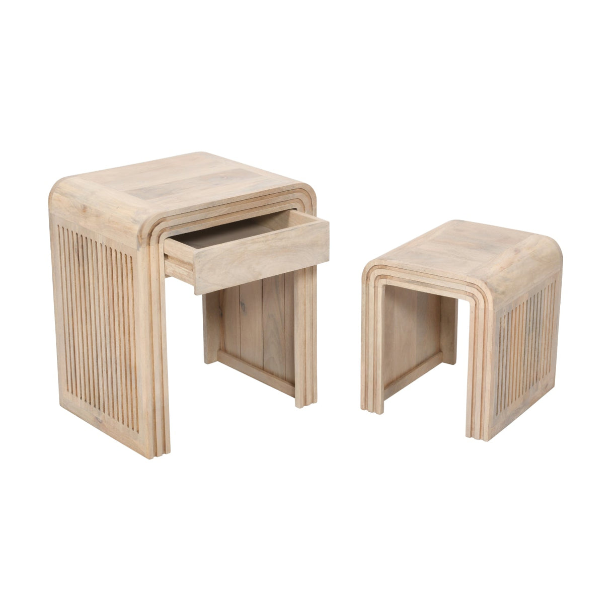Hudson Carved Mango Wood Nest of Tables - Indian Hub