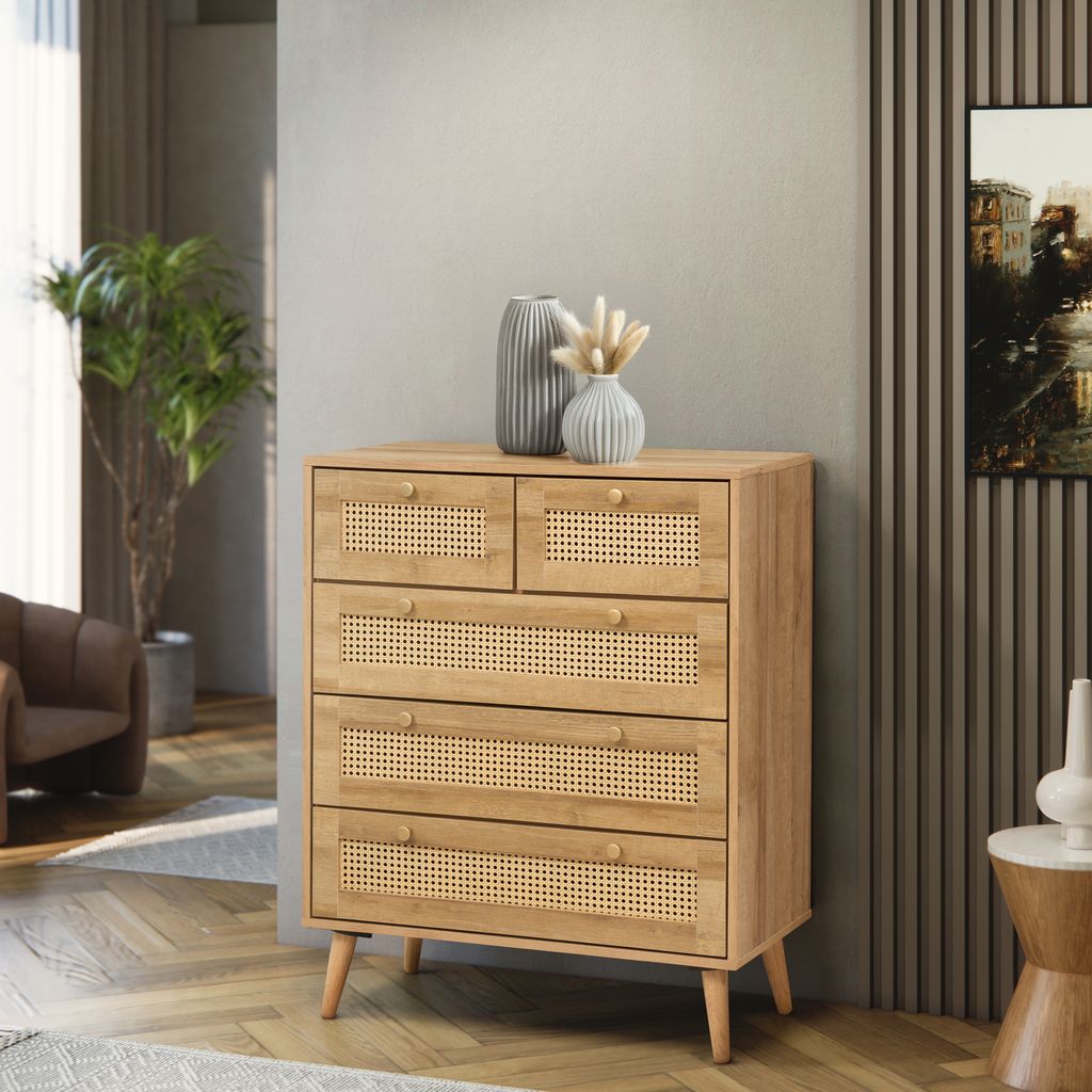 Manila Rattan 3+2 Drawer Chest of Drawers