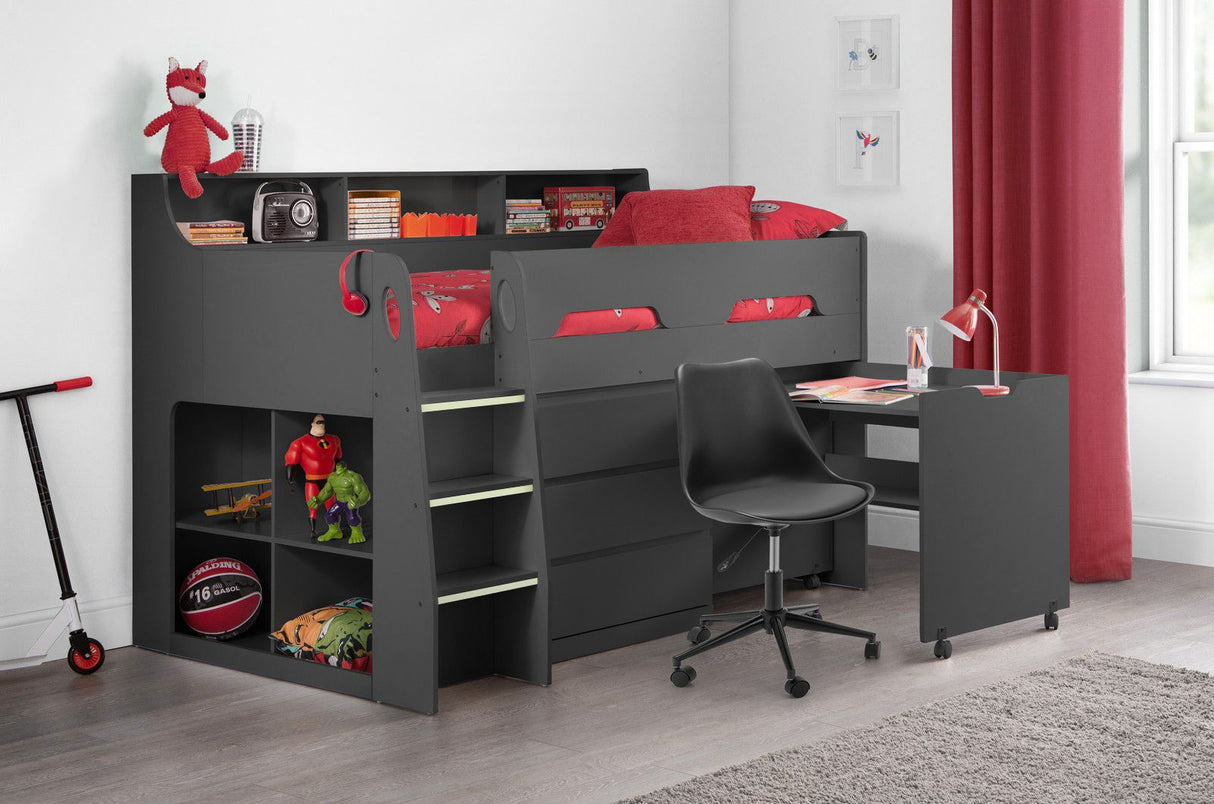 Jupiter Mid Sleeper Bed Frame with Desk - Julian Bowen