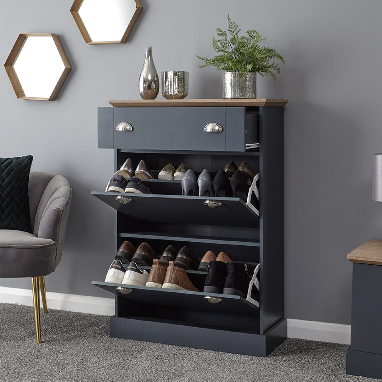 Kendal 2 Door 1 Drawer Deluxe Shoe Cabinet - GFW