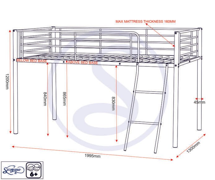 Kora 3ft Single Mid Sleeper Metal Bed Frame - Seconique