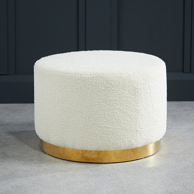 Lara Large White Teddy Pouffe - LPD