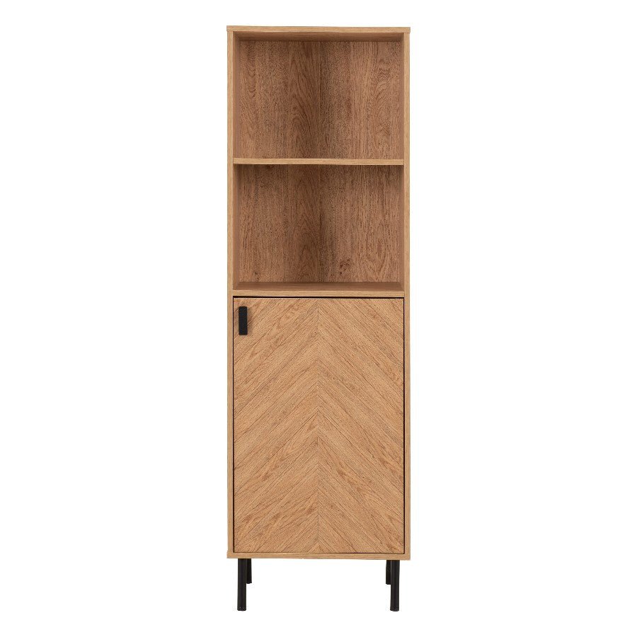 Leon Herringbone Retro 1 Door 2 Shelf Cabinet - Seconique