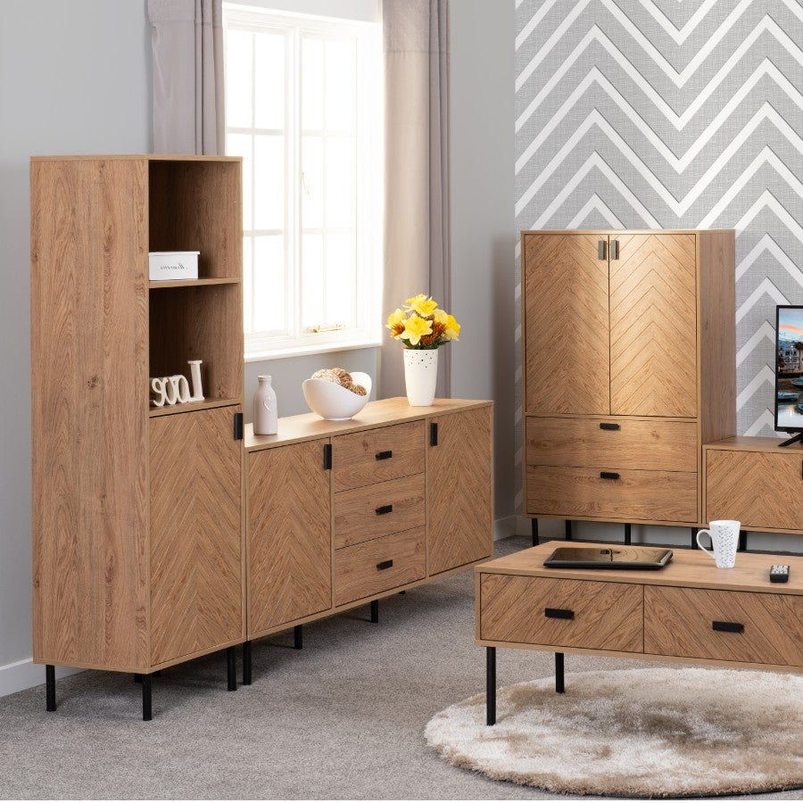 Leon Herringbone Retro 1 Door 2 Shelf Cabinet - Seconique