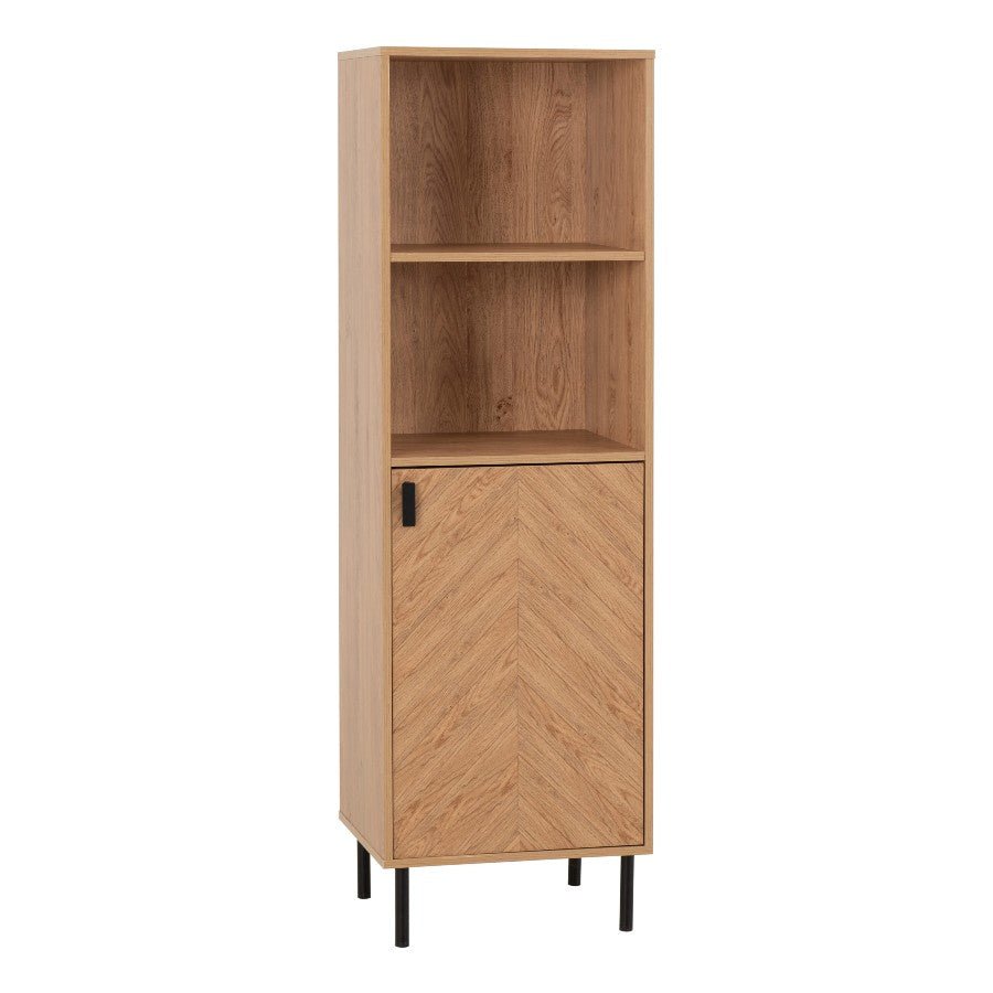 Leon Herringbone Retro 1 Door 2 Shelf Cabinet - Seconique