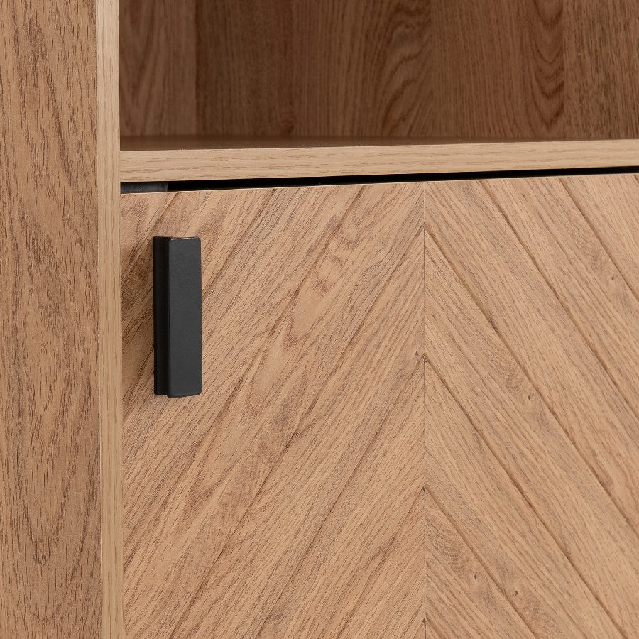 Leon Herringbone Retro 1 Door 2 Shelf Cabinet - Seconique