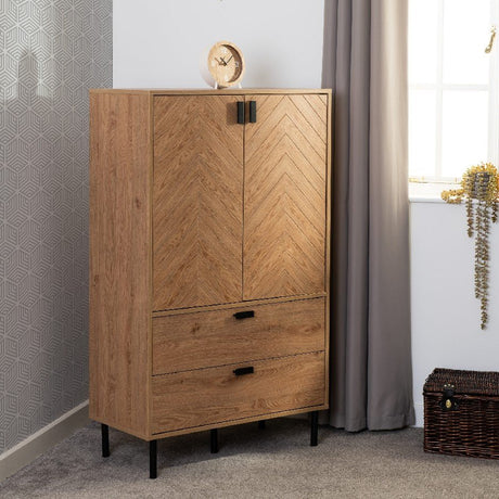 Leon Herringbone Retro 2 Door 2 Drawer Cabinet - Seconique