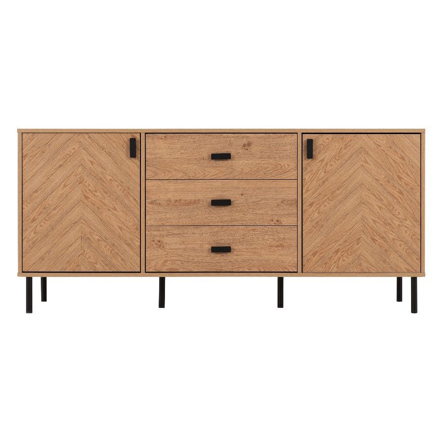 Leon Herringbone Retro 2 Door 3 Drawer Sideboard - Seconique