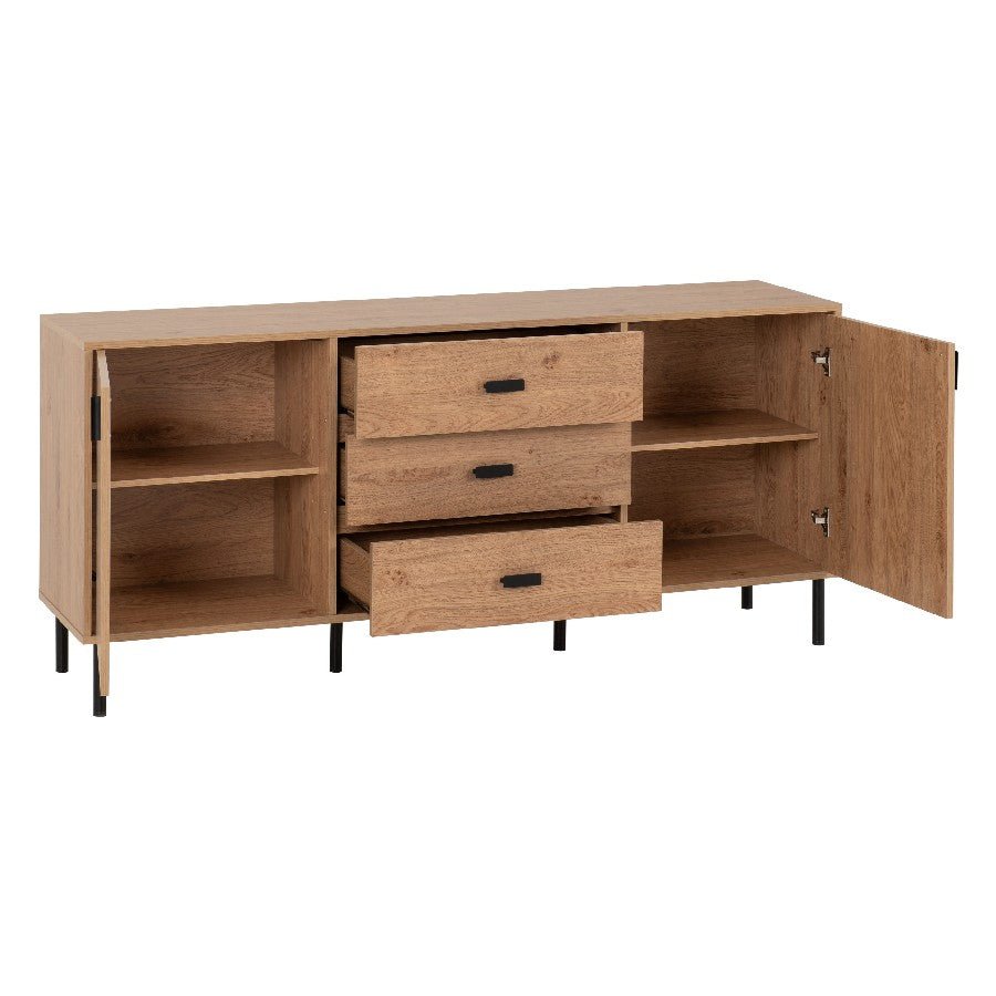 Leon Herringbone Retro 2 Door 3 Drawer Sideboard - Seconique