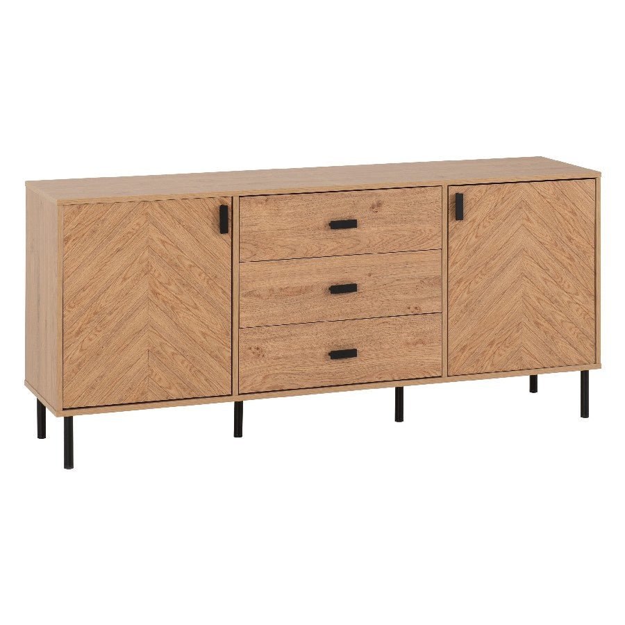 Leon Herringbone Retro 2 Door 3 Drawer Sideboard - Seconique