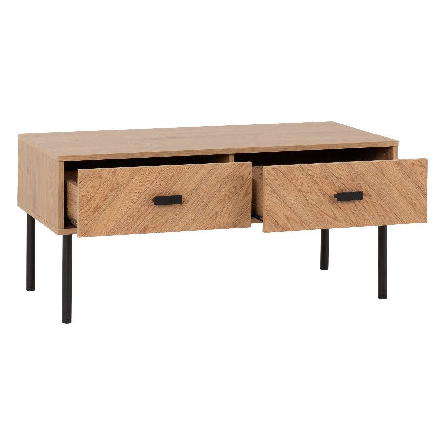 Leon Herringbone Retro 2 Drawer Coffee Table - Seconique