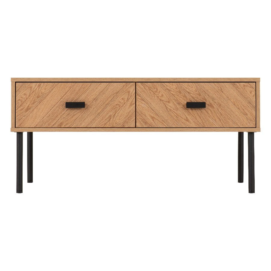 Leon Herringbone Retro 2 Drawer Coffee Table - Seconique