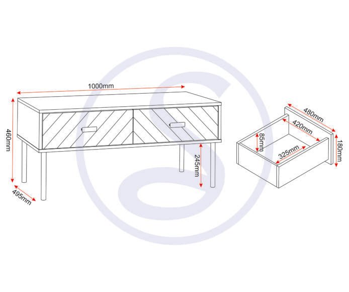 Leon Herringbone Retro 2 Drawer Coffee Table - Seconique