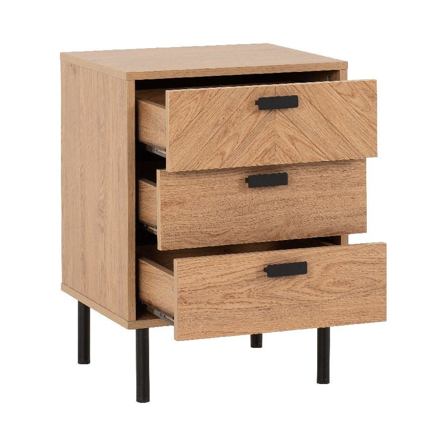 Leon Herringbone Retro 3 Drawer Bedside Table - Seconique