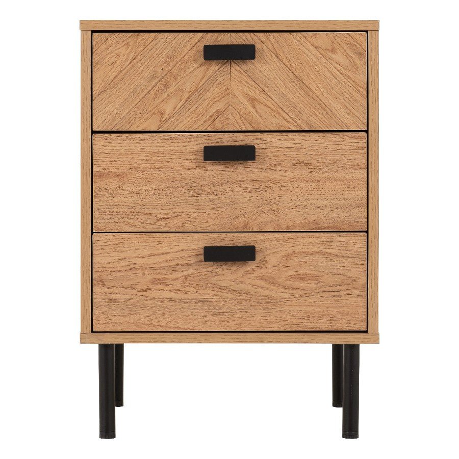 Leon Herringbone Retro 3 Drawer Bedside Table - Seconique