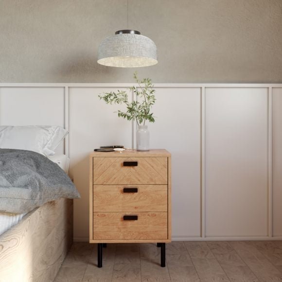 Leon Herringbone Retro 3 Drawer Bedside Table - Seconique