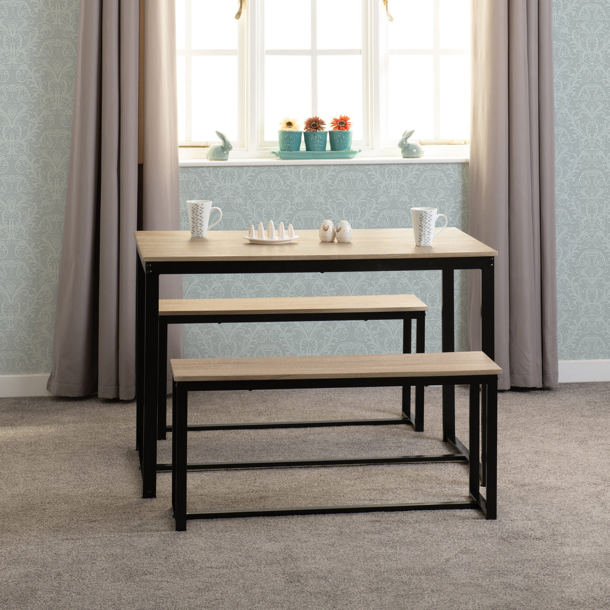 Lincoln Space Saving Dining Set with 2 Benches - Seconique