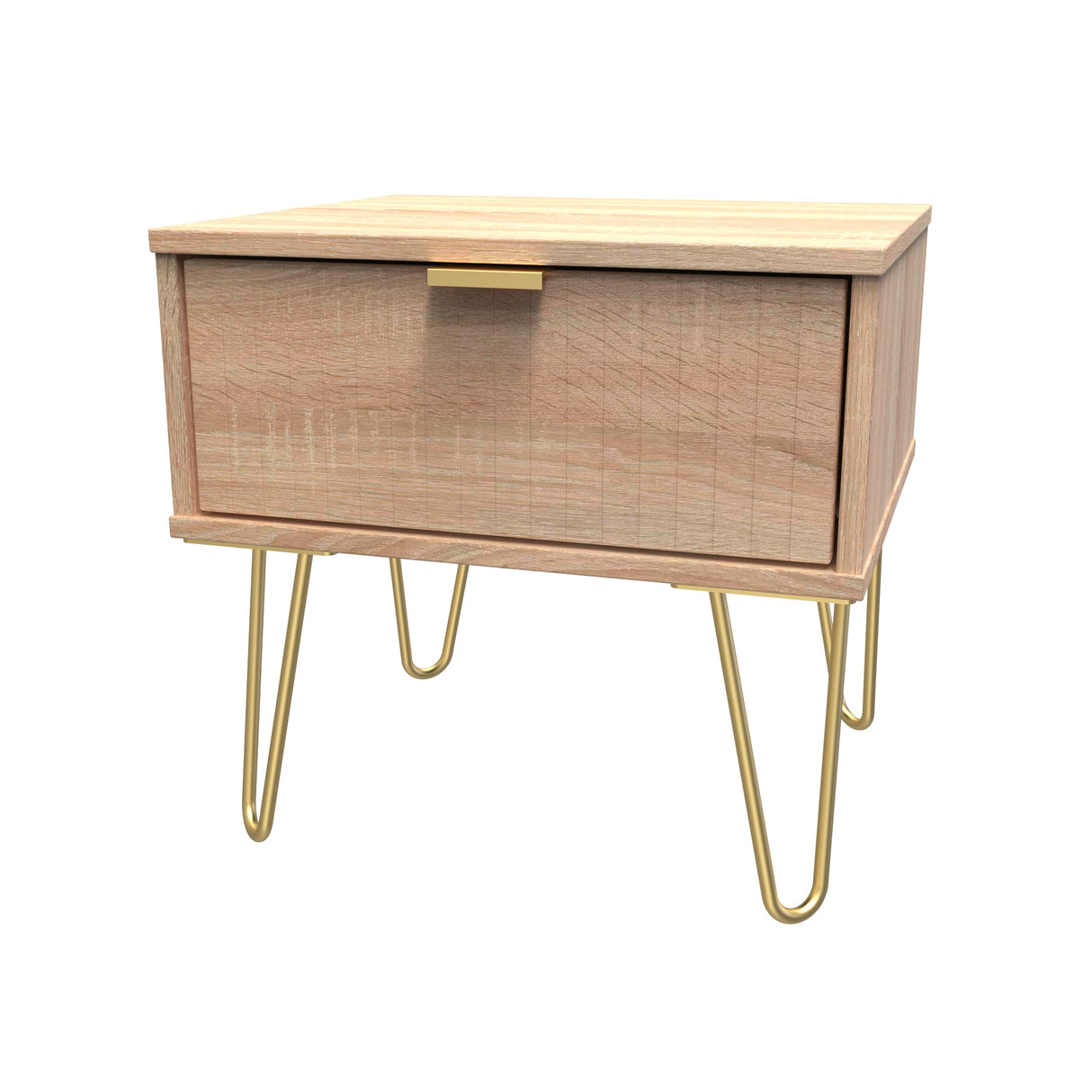 Linear 1 Drawer Bedside Cabinet with Gold Hairpin Legs - Welcome Furniture