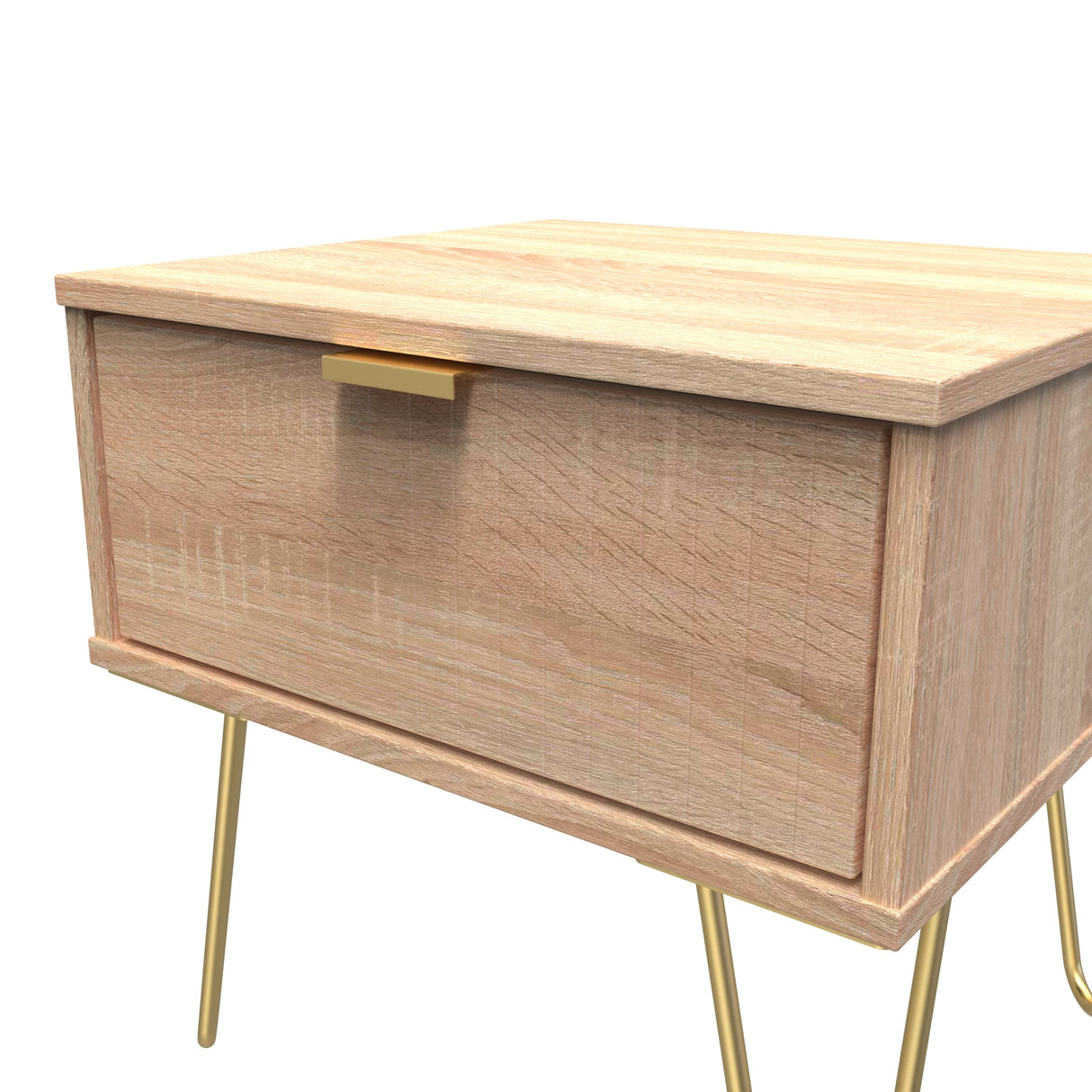 Linear 1 Drawer Bedside Cabinet with Gold Hairpin Legs - Welcome Furniture