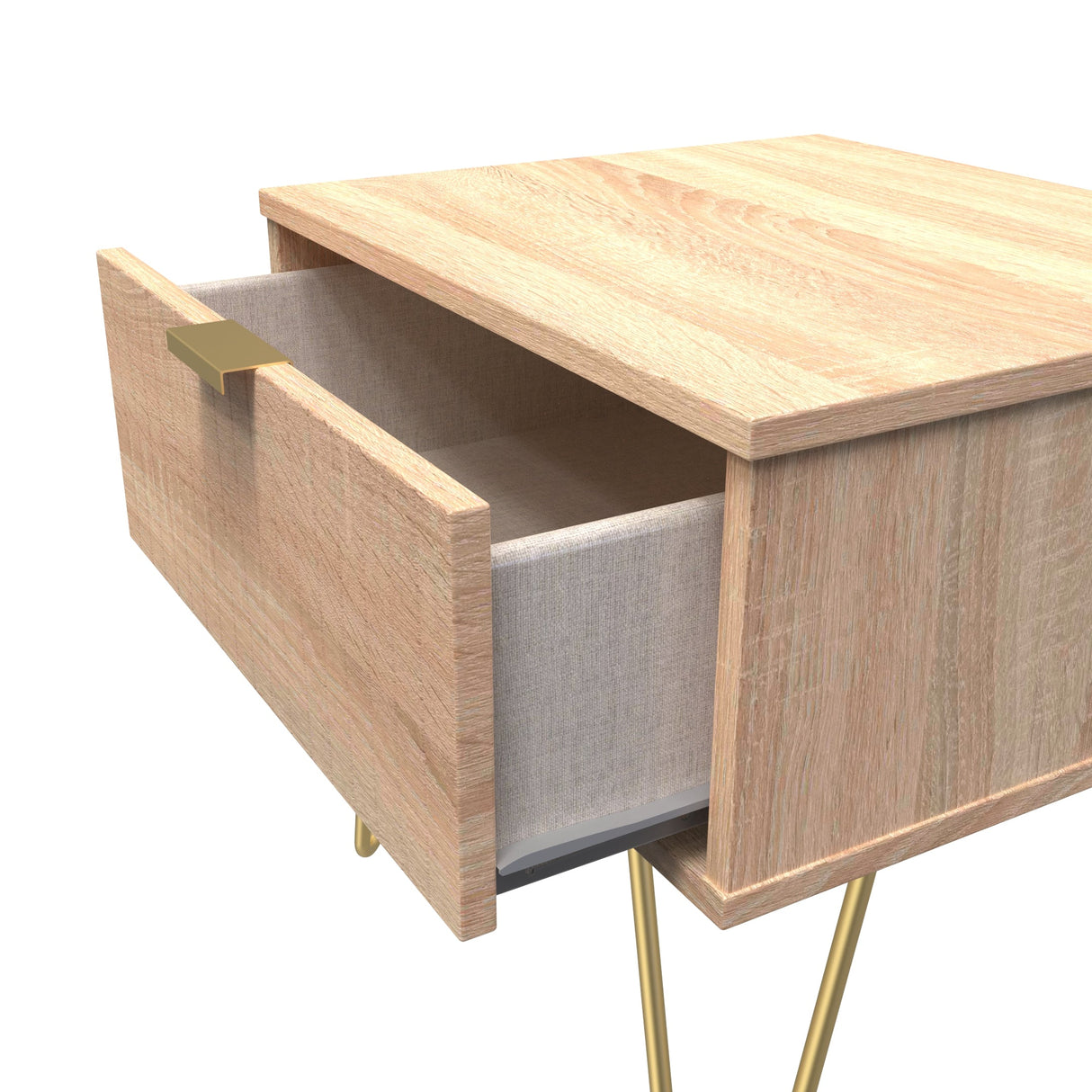 Linear 1 Drawer Bedside Cabinet with Gold Hairpin Legs - Welcome Furniture