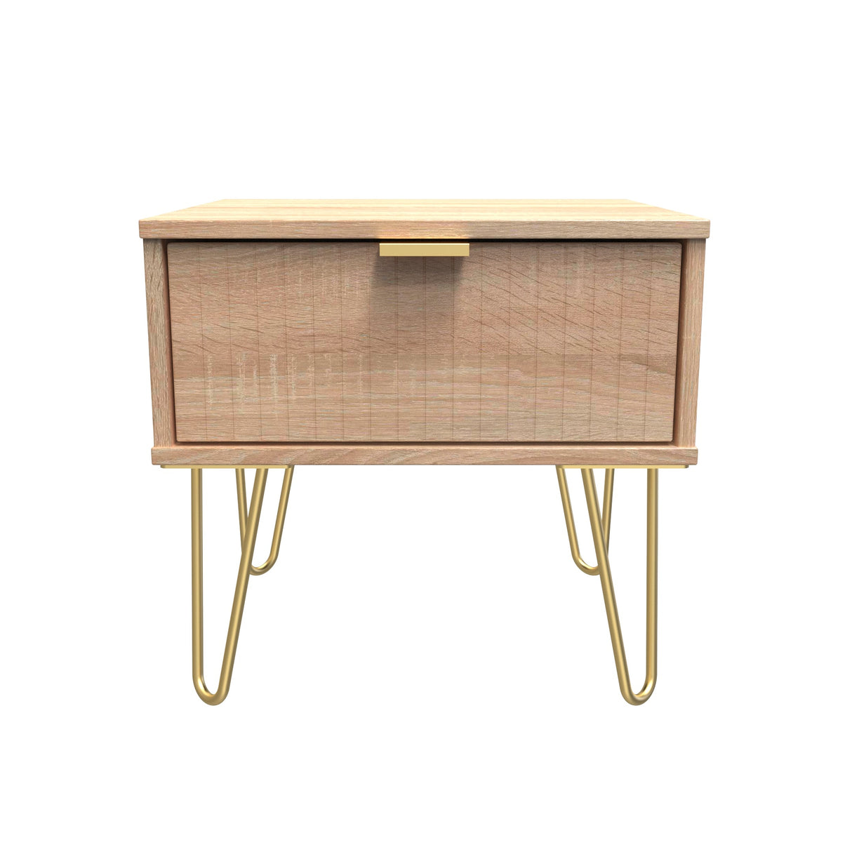 Linear 1 Drawer Bedside Cabinet with Gold Hairpin Legs - Welcome Furniture