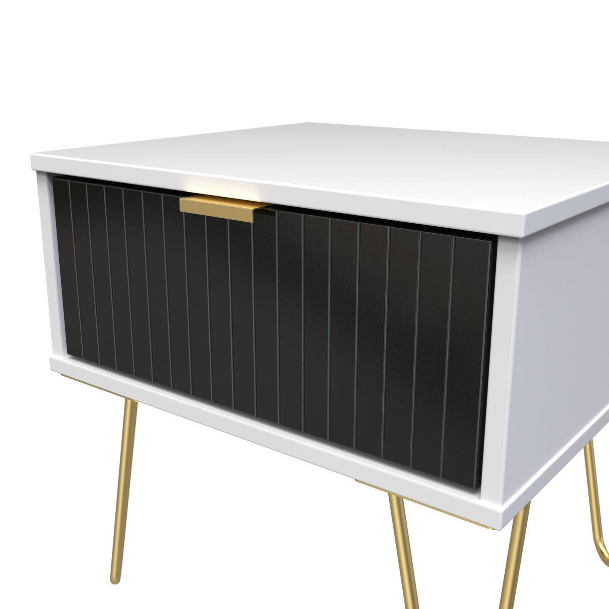 Linear 1 Drawer Bedside Cabinet with Gold Hairpin Legs - Welcome Furniture