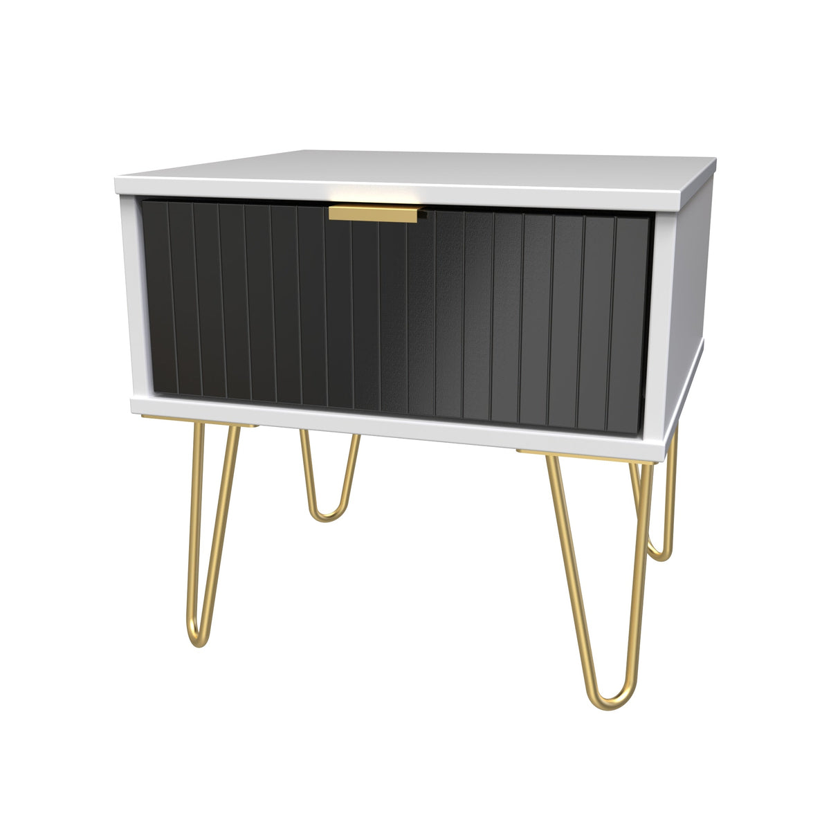 Linear 1 Drawer Bedside Cabinet with Gold Hairpin Legs - Welcome Furniture