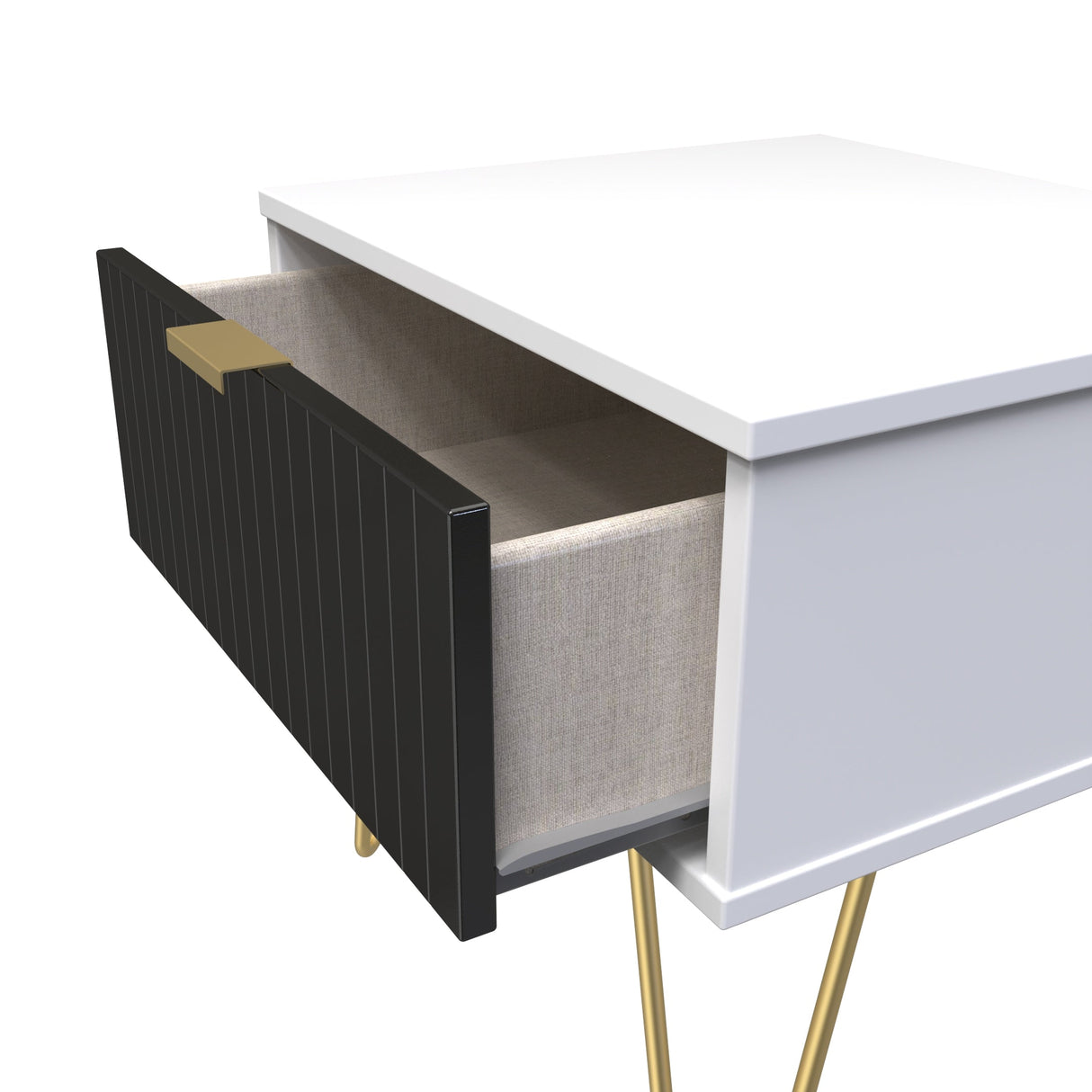 Linear 1 Drawer Bedside Cabinet with Gold Hairpin Legs - Welcome Furniture