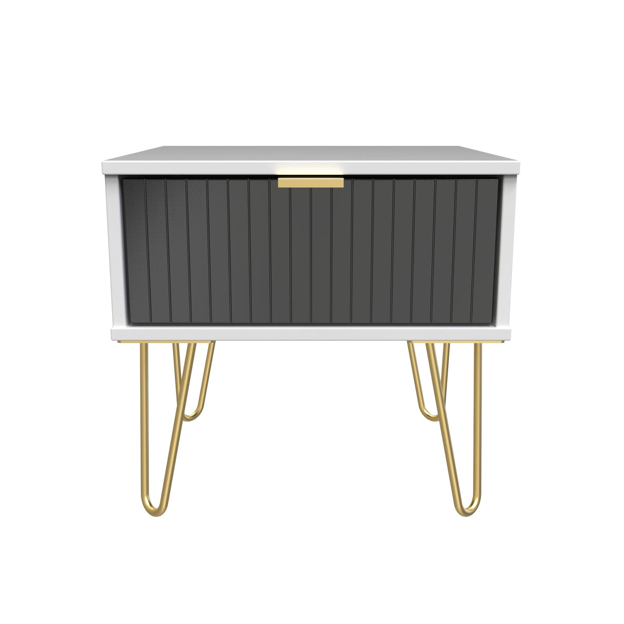 Linear 1 Drawer Bedside Cabinet with Gold Hairpin Legs - Welcome Furniture
