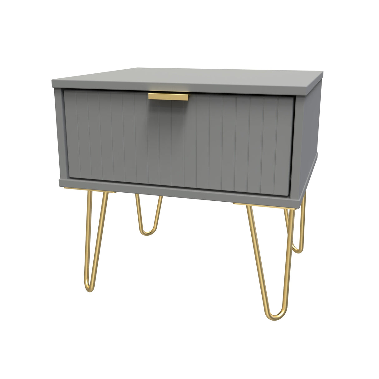 Linear 1 Drawer Bedside Cabinet with Gold Hairpin Legs - Welcome Furniture