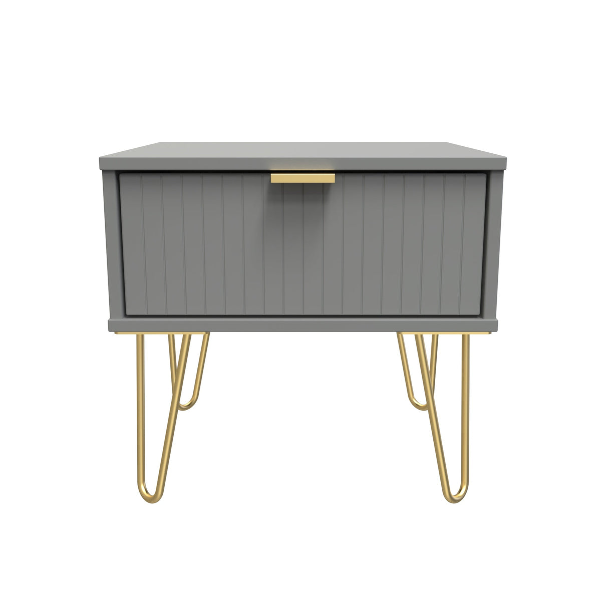 Linear 1 Drawer Bedside Cabinet with Gold Hairpin Legs - Welcome Furniture