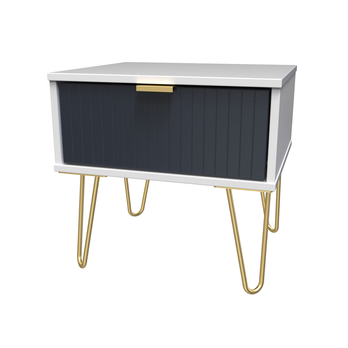 Linear 1 Drawer Bedside Cabinet with Gold Hairpin Legs - Welcome Furniture