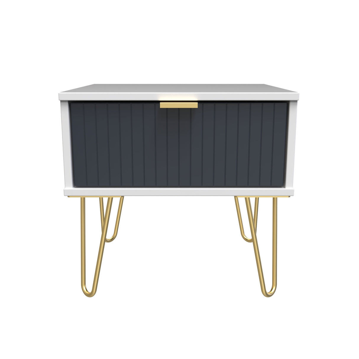 Linear 1 Drawer Bedside Cabinet with Gold Hairpin Legs - Welcome Furniture