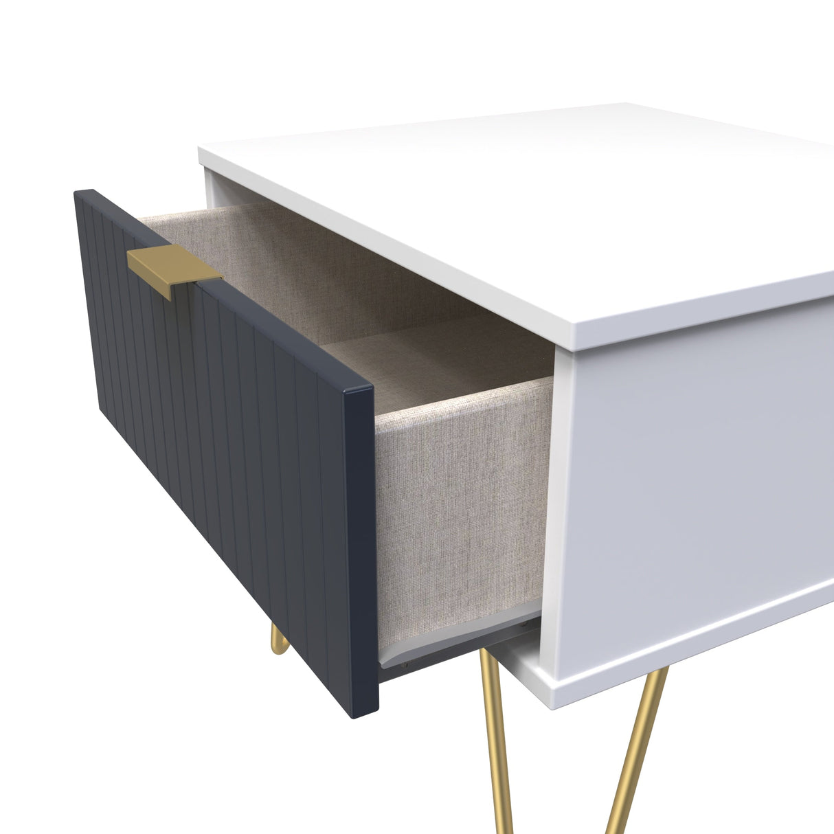 Linear 1 Drawer Bedside Cabinet with Gold Hairpin Legs - Welcome Furniture