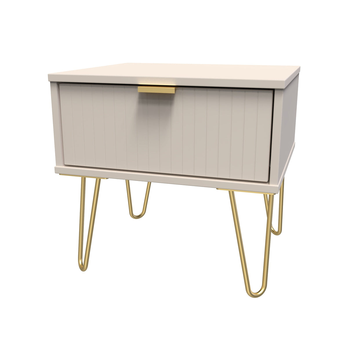 Linear 1 Drawer Bedside Cabinet with Gold Hairpin Legs - Welcome Furniture