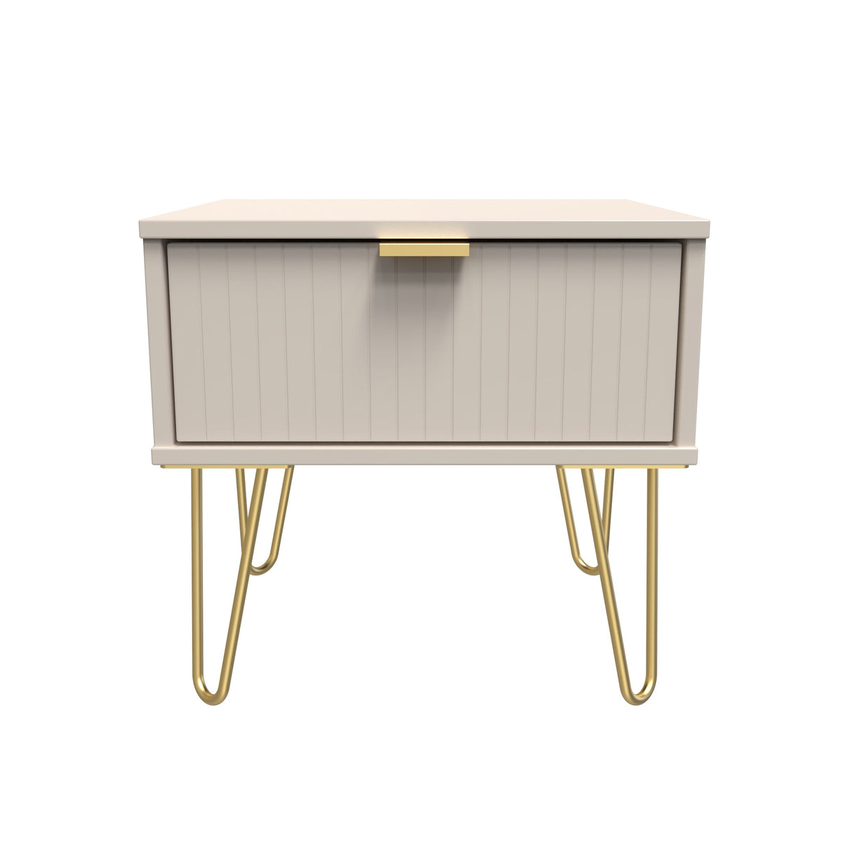 Linear 1 Drawer Bedside Cabinet with Gold Hairpin Legs - Welcome Furniture