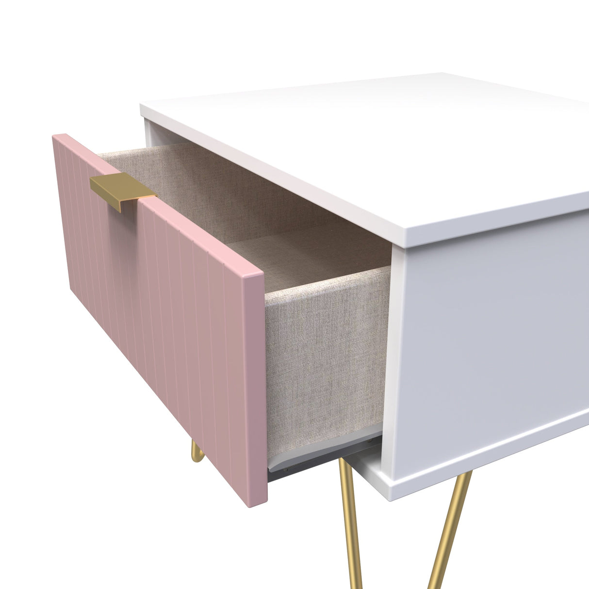 Linear 1 Drawer Bedside Cabinet with Gold Hairpin Legs - Welcome Furniture